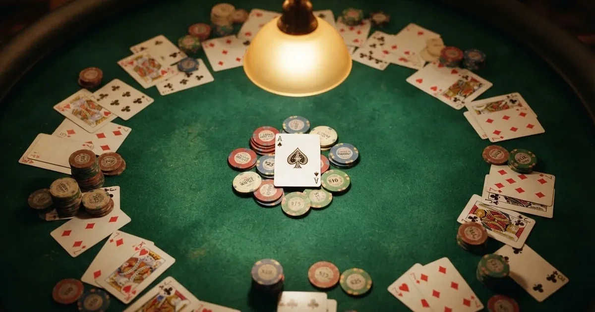 Upplyst spelbord med kort, sett ovanifrån — casinon med slots i sverige